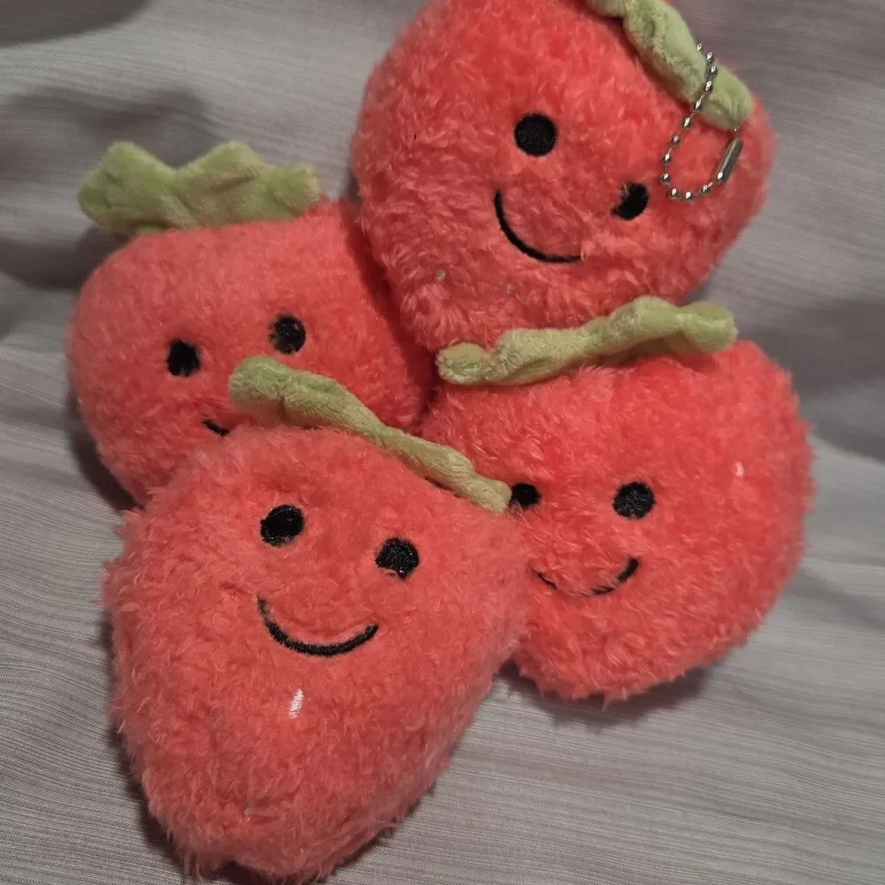 Plush Pink Strawberry Fruit Key Chain Charm Party Favor 4 Count Lot